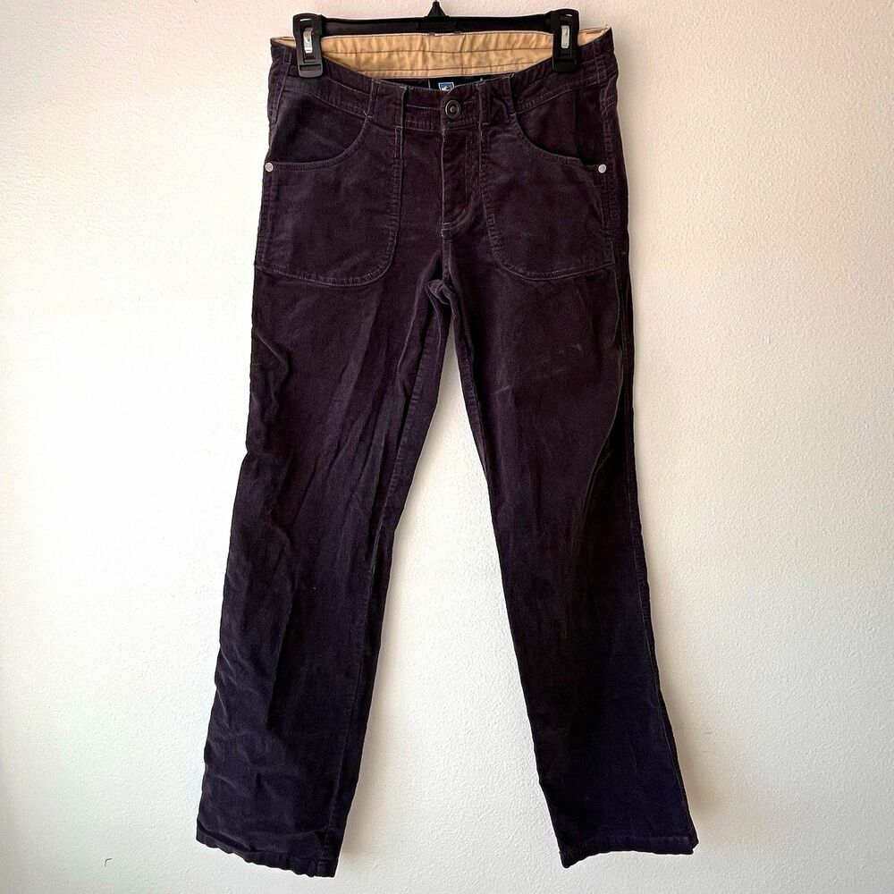 KÜHL Women’s Gray Corduroy Pants Solid Flat Front Stretch Pockets Button